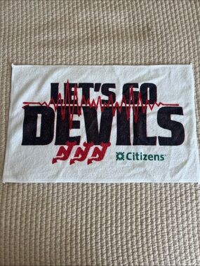 LET'S GO DEVILS White Rally Towel with Red and Black Graphics